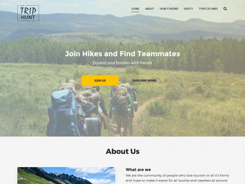 Landing page for TripHunt